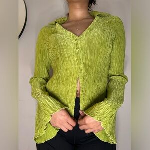 Vintage style lime green long sleeve blouse